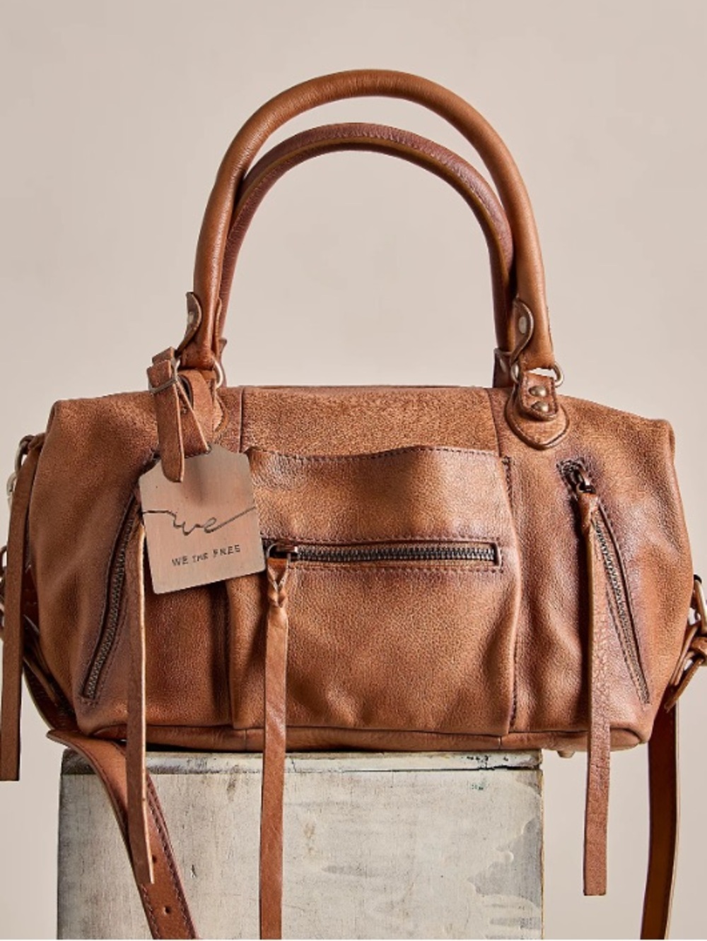NWT FREE PEOPLE WE THE FREE Baby Emerson Tote Bag | Chocolate/Saddle